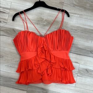 AMUR Vibrant Orange Pleated Blouse